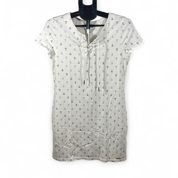 Tommy Hilfiger Lana Nautical Navy Anchor Lace-Up Shirt Dress White Blue, Size M - Picture 2 of 7